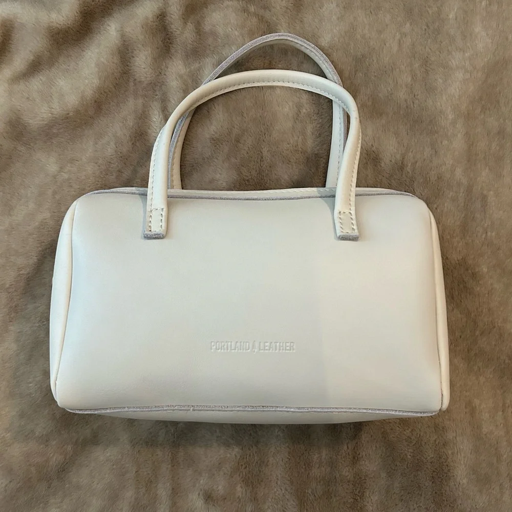 Cream Leather Satchel Bag with Detachable Strap
